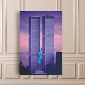 World Trade Center , Twin Towers , Statue of Liberty , Print On Canvas , Wall Art , Huge Size , Print Painting