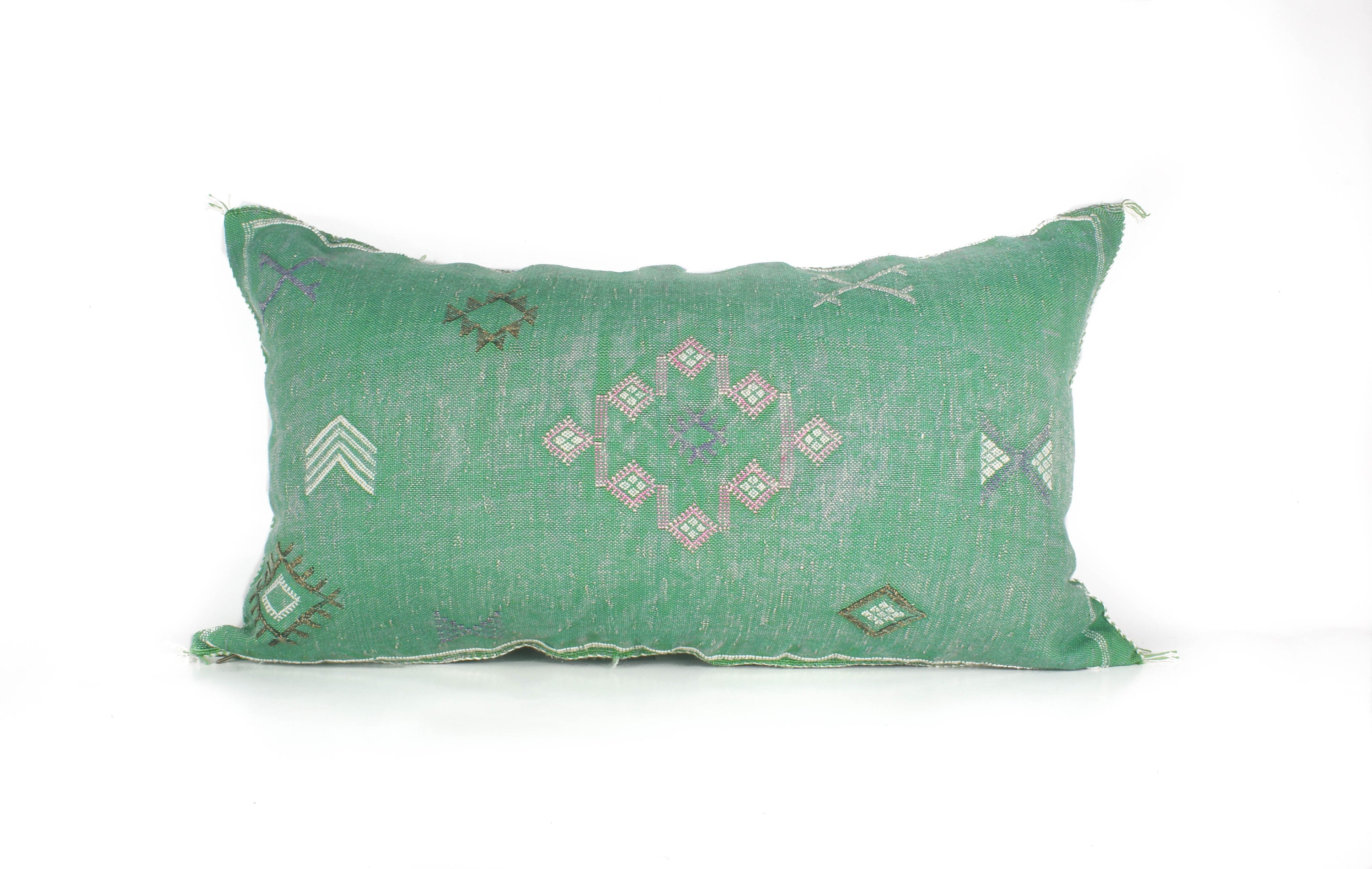 Green Lumbar Cactus Silk Pillow Moroccan Berber Eclectic Bohemian Decorative Pillow