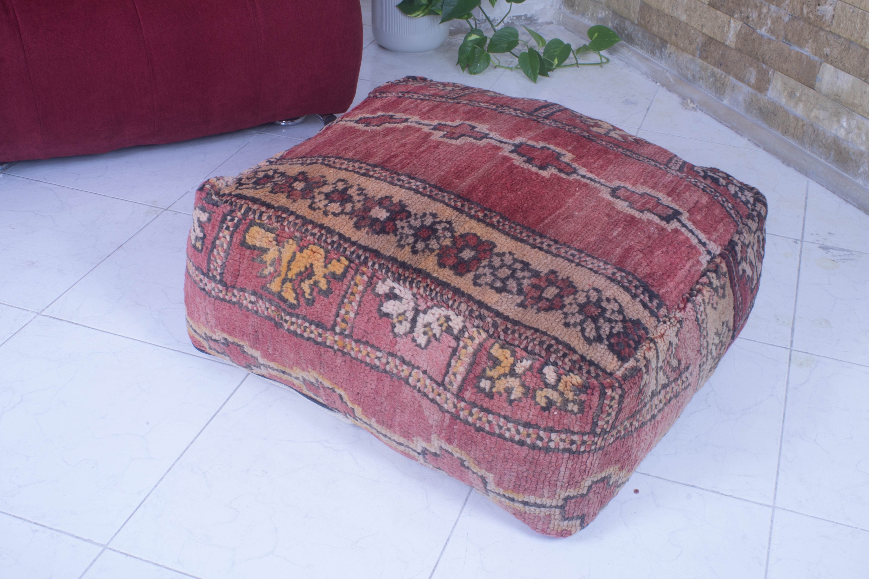 Moroccan Pouf Kilim Beni Ourain Floor Ottoman Cover Vintage Meditation Yoga Cushion