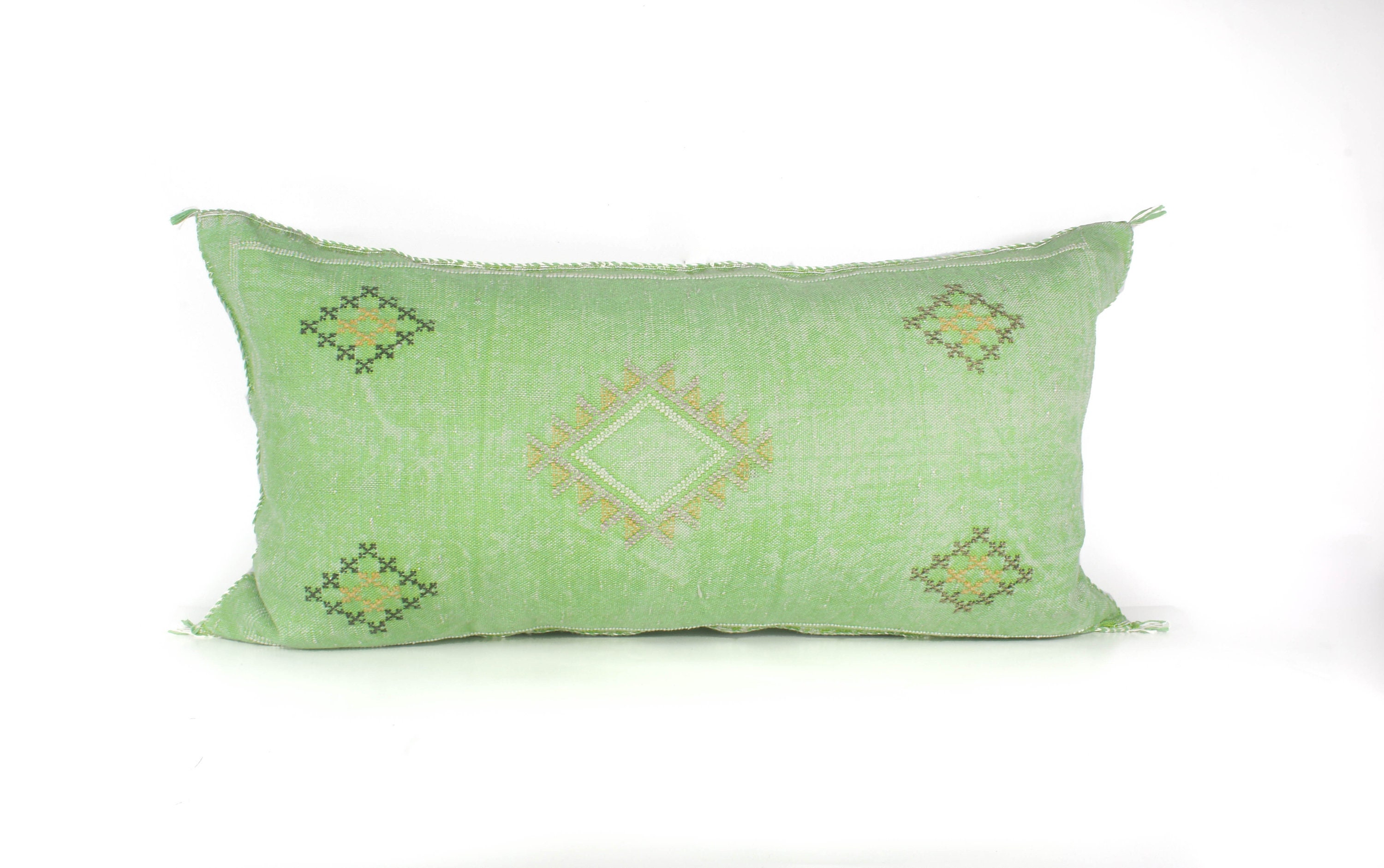 Green Lumbar Cactus Silk Pillow Moroccan Berber Eclectic Bohemian Decorative Pillow