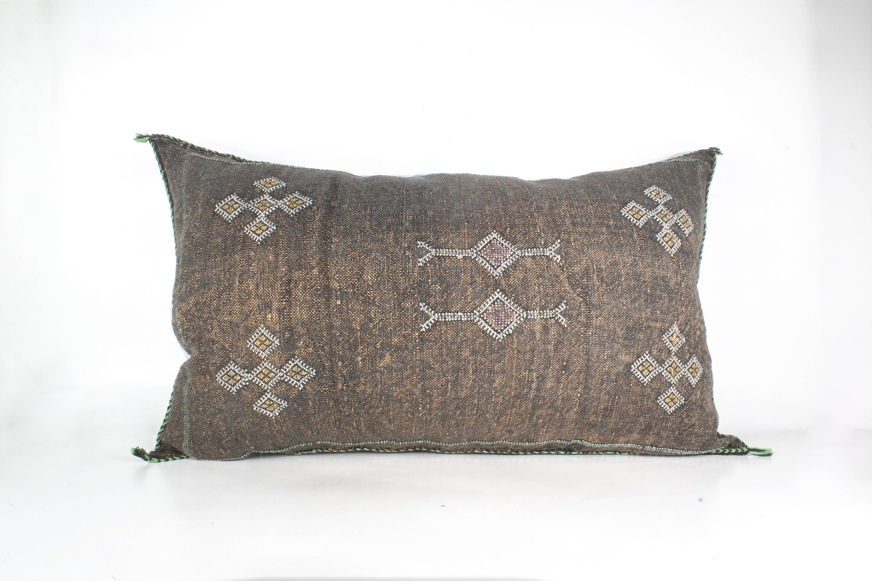 Brown Lumbar Cactus Silk Pillow Moroccan Berber Eclectic Bohemian Decor Pillow