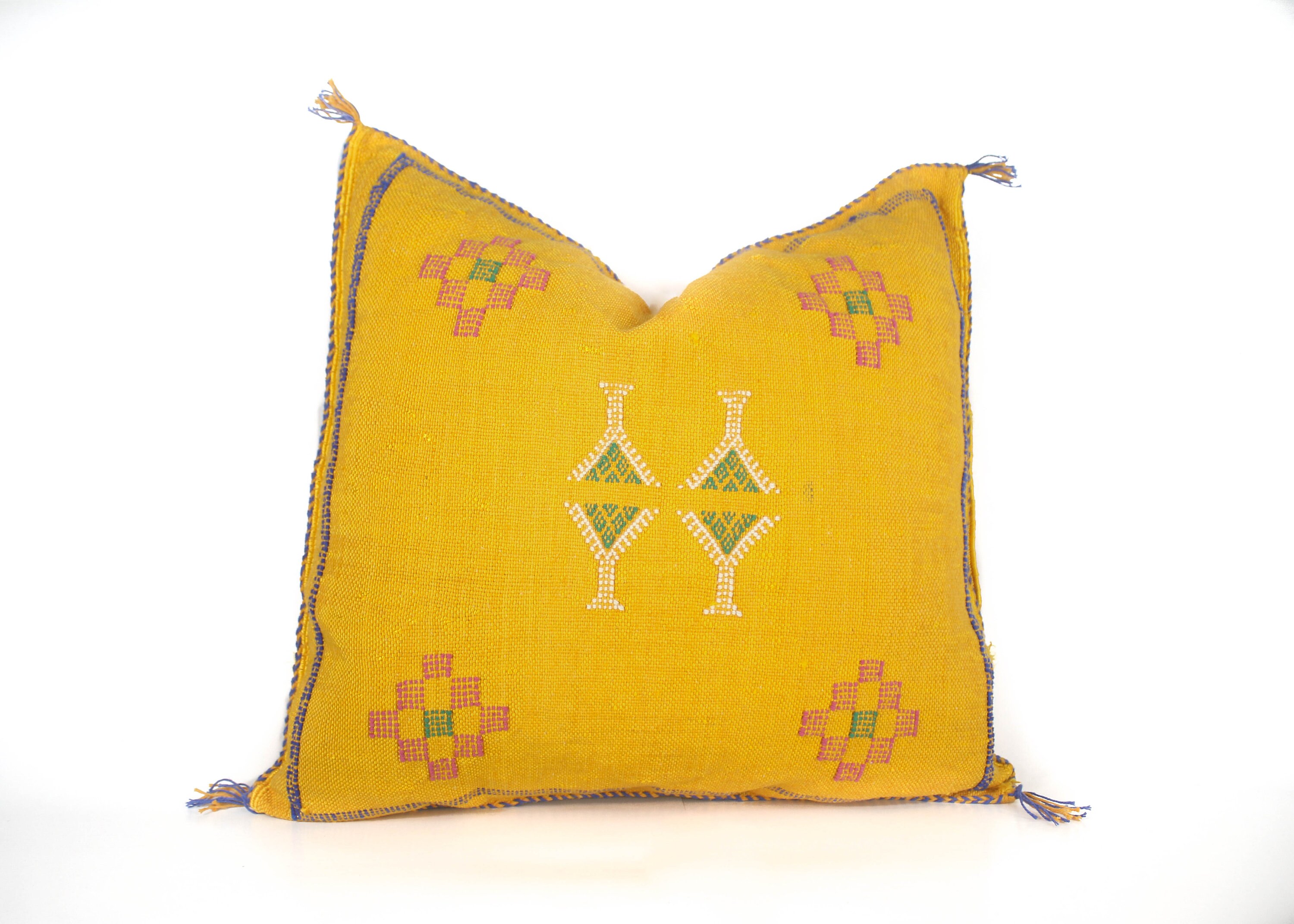 Cactus Silk Pillow Moroccan Yellow Berber Eclectic Bohemian Decorative Pillow