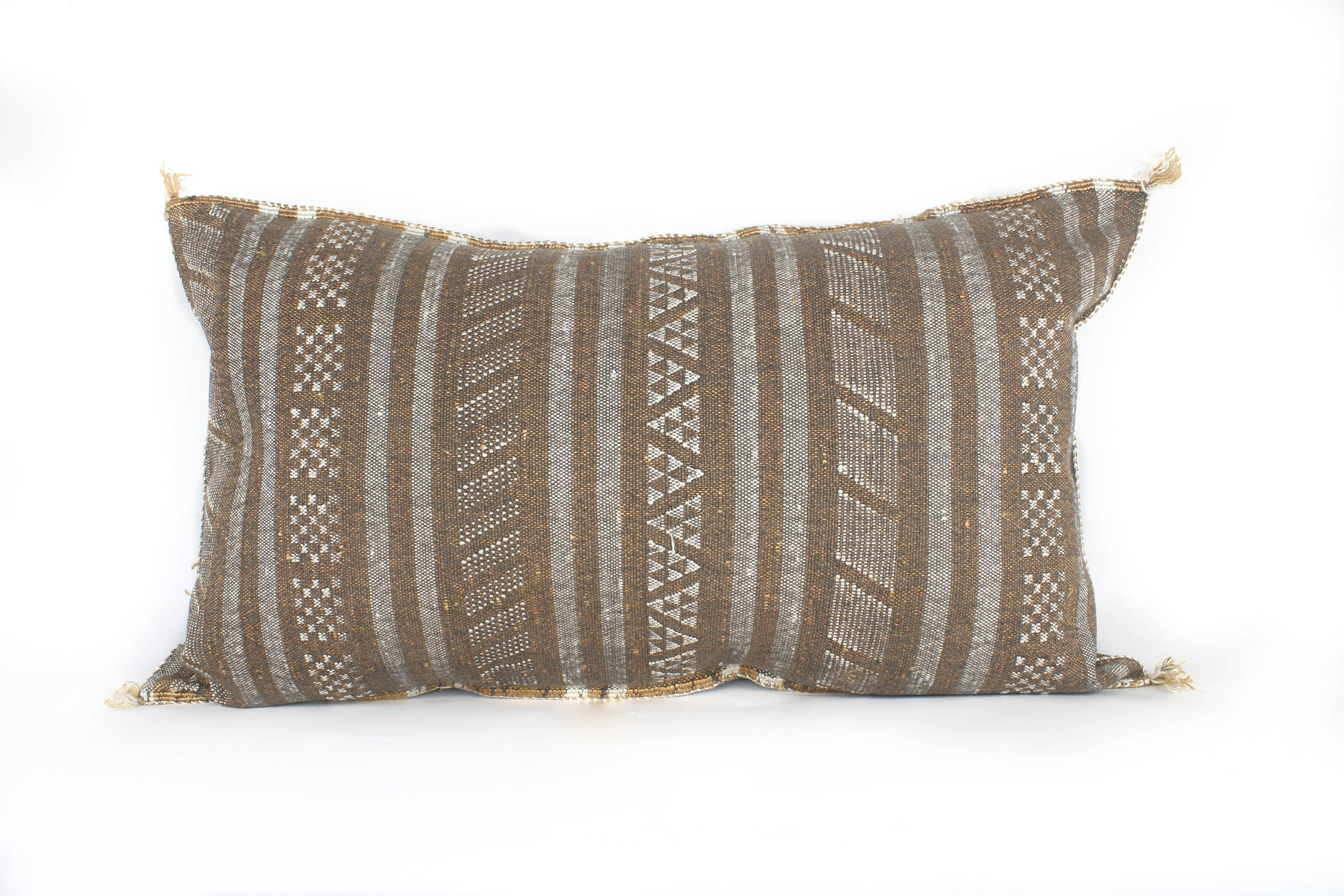 Brown Lumbar Cactus Silk Pillow Moroccan Berber Eclectic Bohemian Decor Pillow