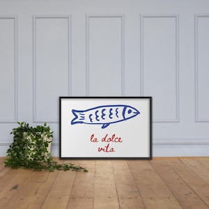 Framed La Dolce Vita Sardine Art Print – Maritime Kitchen Wall Decor, Coastal Poster, Minimalist Illustration, Italian Summer, Sardine Decor