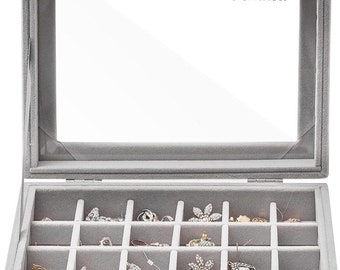 Multi-function slot velvet glass jewellry box organizer case tray holder earrings storage box (24 slot)
