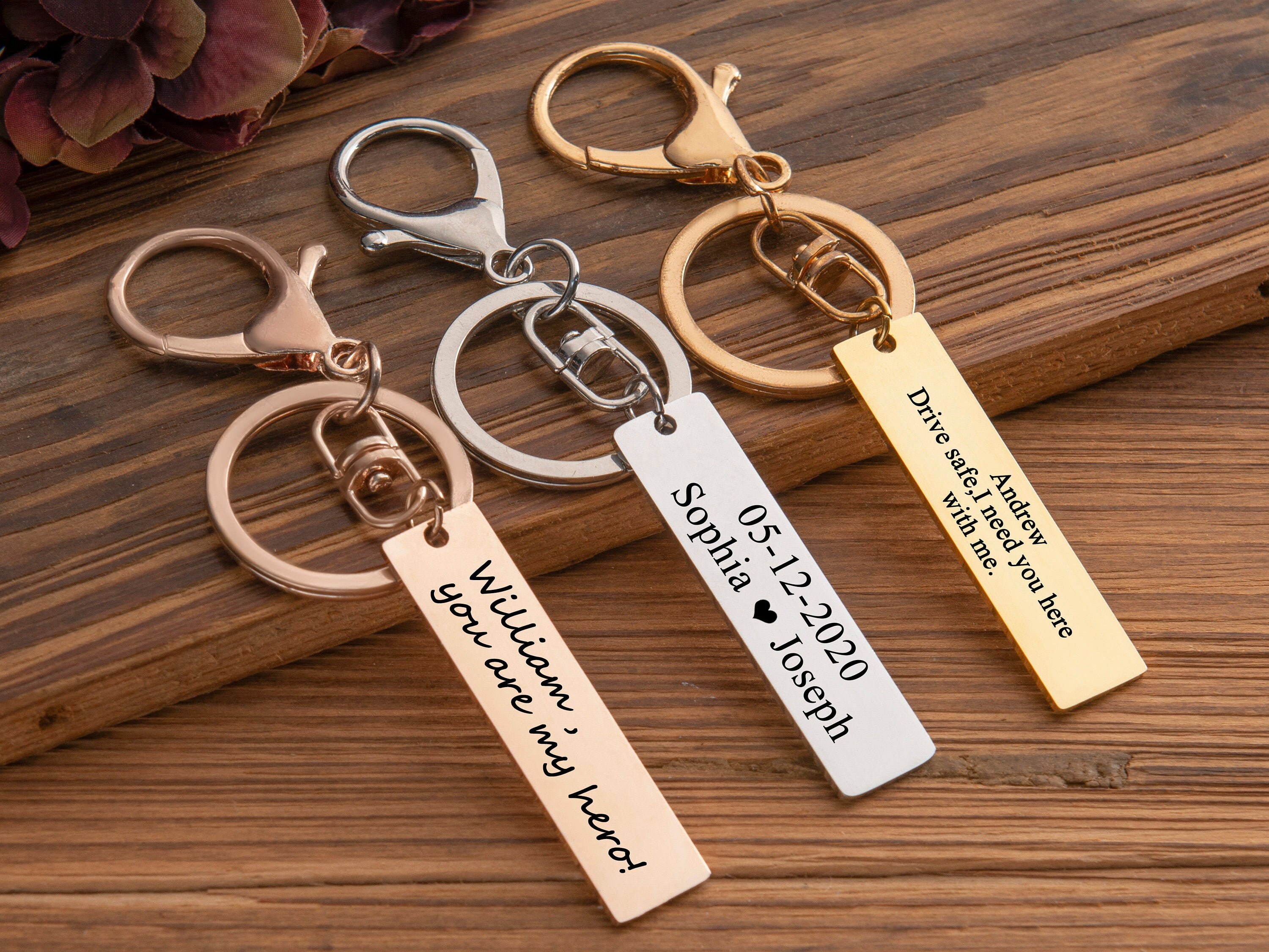 Custom silver Keychain bar Personalized Keychain Engraved Bar Etsy