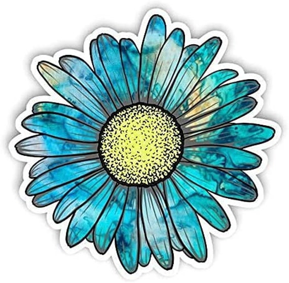 Etrendz Cyan Tie Dye Daisy Flower Vinyl Sticker Decal 4 Inches for