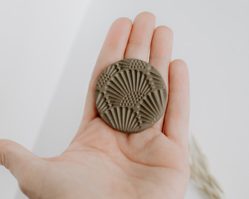 Simple Gift Idea Neutral Clay Phone Stand Phone Accessories Modern Earth Tones Minimal Phone Grip Raw Umber Art Deco Fan Pattern