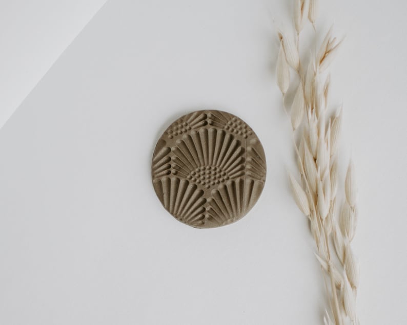 Simple Gift Idea Neutral Clay Phone Stand Phone Accessories Modern Earth Tones Minimal Phone Grip Raw Umber Art Deco Fan Pattern
