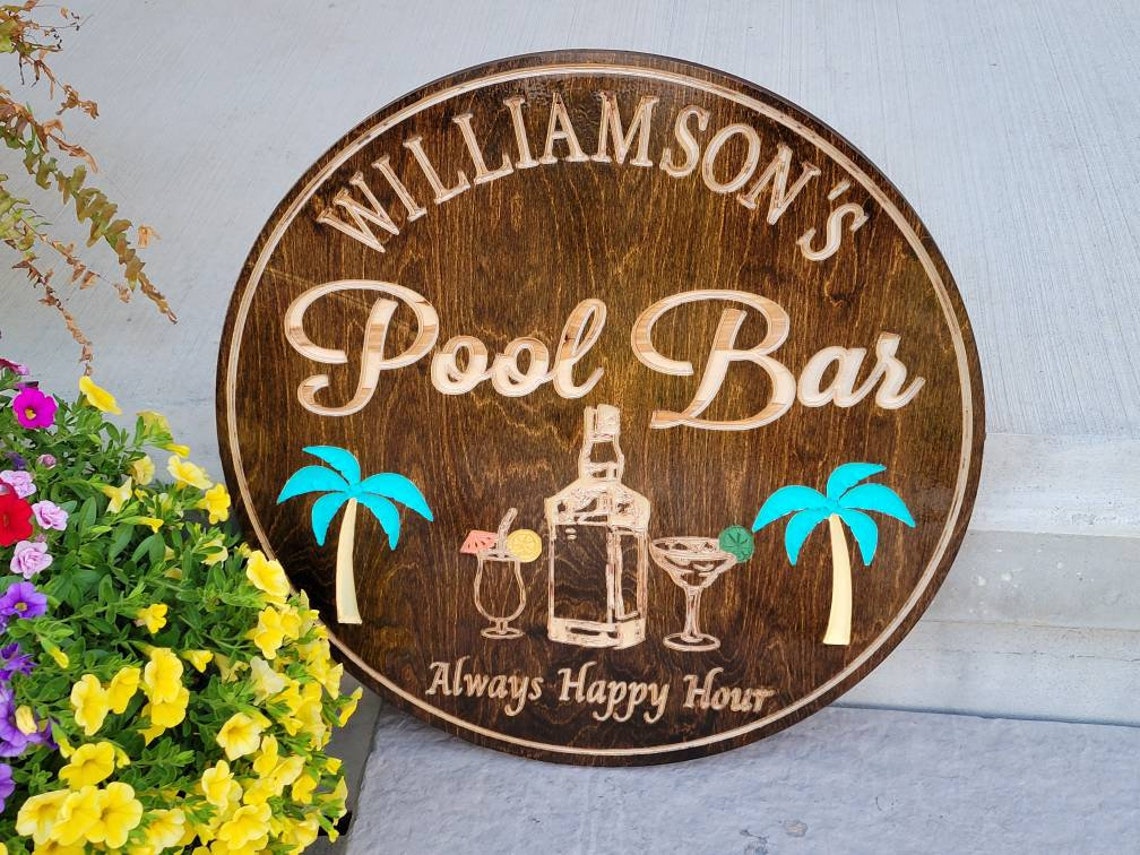 Custom Engraved Pool Wood Signs Etsy