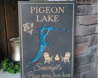 Engraved Lake Wood Signs (Any Lake - Custom Made To Order). Rice Lake, Balsam lake, Buckhorn Lake, Chemong Lake, Pigeon Lake & hundreds more