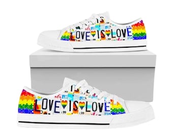 Love Is Love LGBTQ Pride Sneakers - Rainbow Converse Style Sneakers