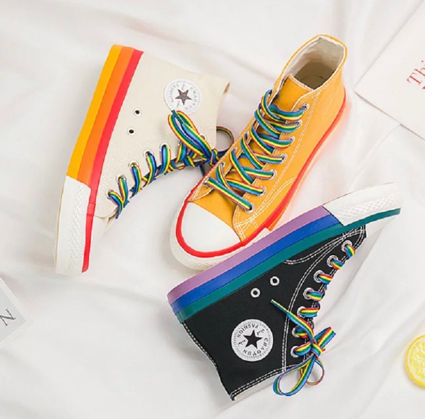 Rainbow Trim Hi Tops - LGBTQ+ Sneakers