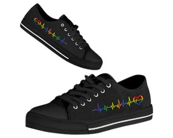 Rainbow Pulse LGBTQ Sneakers - Rainbow ECG Sneakers - LGBTQ Pride Converse Style Sneakers