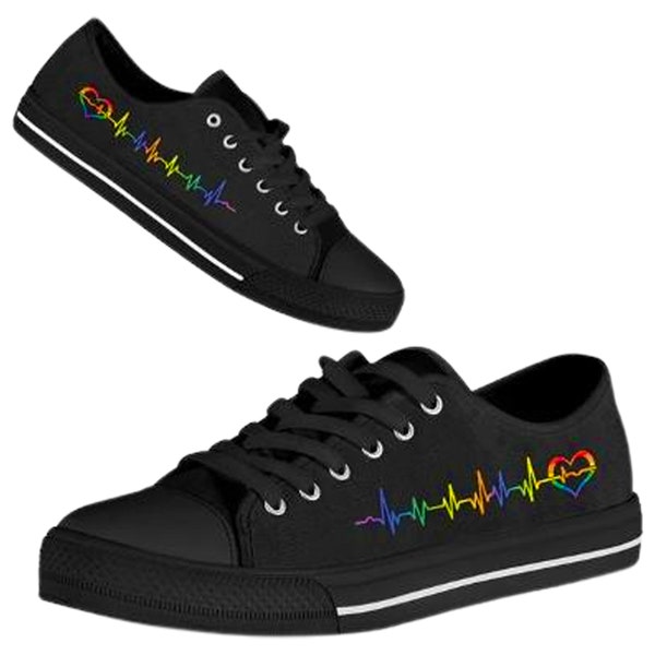 Rainbow Pulse LGBTQ Sneakers - Rainbow ECG Sneakers - LGBTQ Pride Converse Style Sneakers