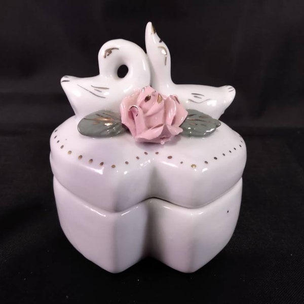 Swan Lovers with Rose Trinket Box