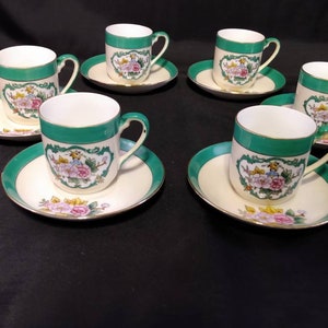 6 Noritake Hand Painted Tea Cups with Matching Saucers