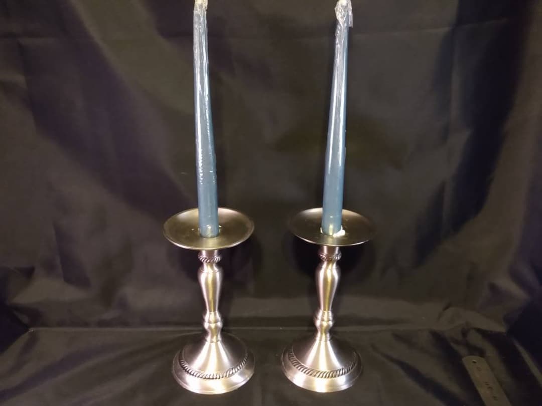Pair of Pewter Candlestick Holders With Rope Design Trim Etsy