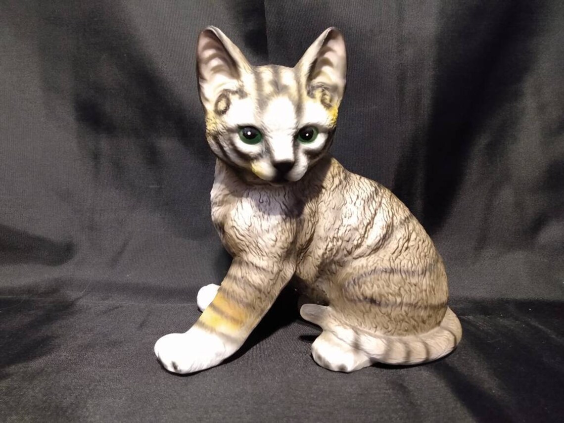 Ceramic Tabby Cat Figurine Etsy
