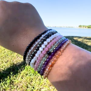 4mm Crystal Bracelets – Natural Gemstone Beads, Healing Energy Bracelet, Minimalist Crystal Jewelry, Spiritual Gift, Stackable Bracelets