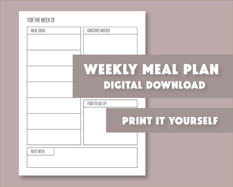 Weekly Meal Plan Digital Download | Print Yourself - Etsy