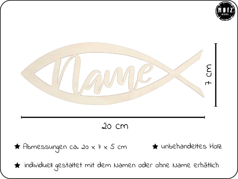 May include: A wooden cutout of a fish with the word "Name" inside. The fish is 20 inches long and 7 inches tall. The cutout is unfinished and can be personalized with a name.