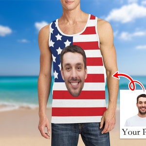 Custom Face Tank Top: USA Flag, Personalized Photo Gift