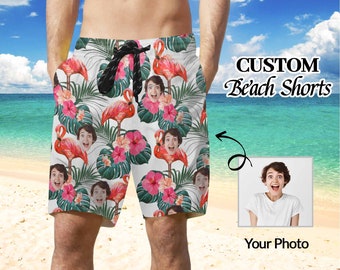 Custom Hawaiian Beach Short, Personalized Men Swim Trunk, Face on Board Shorts, Custom Face Tropical Trunk, Vacation Wedding Party Shorts