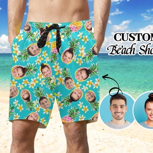 Personalized Hawaiian Short, Custom Men Bathing Suit, Face on Swim Trunks, Custom Face Tropical Trunk, Men Beach Trunk, Bachelor Swim
