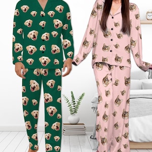 Custom Photo Sleepwear, Face Print Pajama Set, Personalized Family Pajamas, Custom Pet Face Pajamas, Face Mashup Pajamas, couples Pajamas