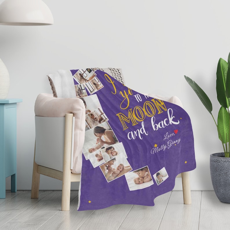 I Love You to the Moon and Back Blanket for Mother Custom Etsy