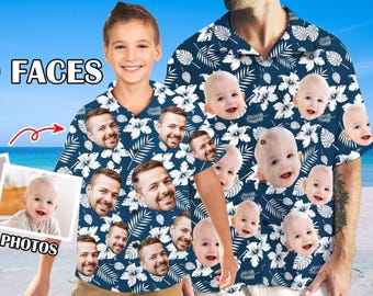 Photo Fathers Day Gifts, Custom Face Hawaiian Shirt, Matching Father Son Aloha Shirt