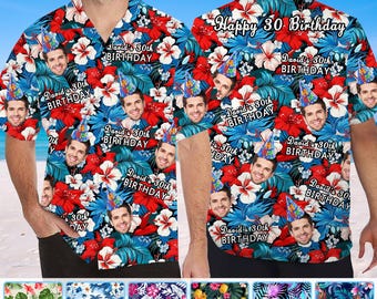 Custom 40th/50th/60th Birthday Hawaiian Shirts: Personalized Photo Aloha Shirt for Birthday Party