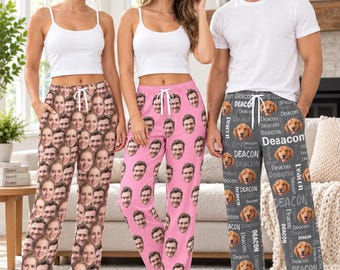 Custom Photo Pajama Pants, Personalized Face Trousers, Photo PJs for Men and Women