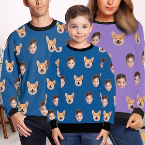 Sweat-shirt personnalisé pour le visage, sweat-shirt personnalisé pour chats de chien de compagnie, sweat-shirt personnalisé pour le visage, sweat-shirt familial de Noël, fête du pull de Noël