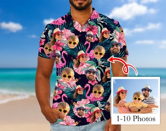 Custom Hawaiian Polo Shirt with Face, Personalized Photo/Logo Polo Shirt for Men, Custom Face Shirt, Custom Short Sleeve, Gift for Him