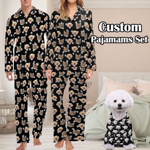 Custom Pajamas with Face, CustomPhoto Pet Dog Fuzzy Hoodie, Christmas Pajamas Set, Personalized Dog Pajamas, Matching Pet Owner Set