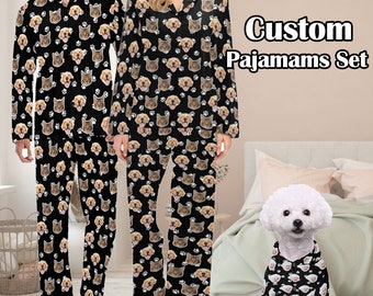 Custom Pajamas with Face, CustomPhoto Pet Dog Fuzzy Hoodie, Christmas Pajamas Set, Personalized Dog Pajamas, Matching Pet Owner Set