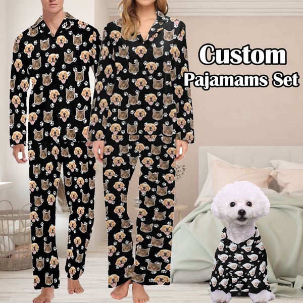 Custom Pajamas with Face, CustomPhoto Pet Dog Fuzzy Hoodie, Christmas Pajamas Set, Personalized Dog Pajamas, Matching Pet Owner Set