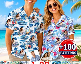 Custom Wedding Party Hawaiian Shirts, Personalized Anniversary Photo Aloha Shirt, Matching Couple Shirt