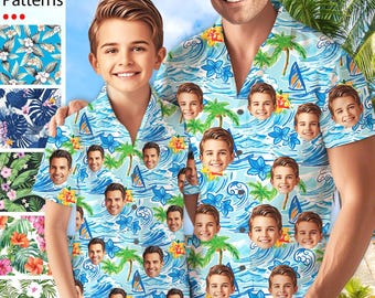 Photo Fathers Day Gifts, Custom Face Hawaiian Shirt, Matching Father & Son Aloha Shirts