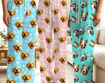 Personalized Dog Face Trousers, Custom Pet Drawstring Pajama Pants, Pet Lovers Pajamas