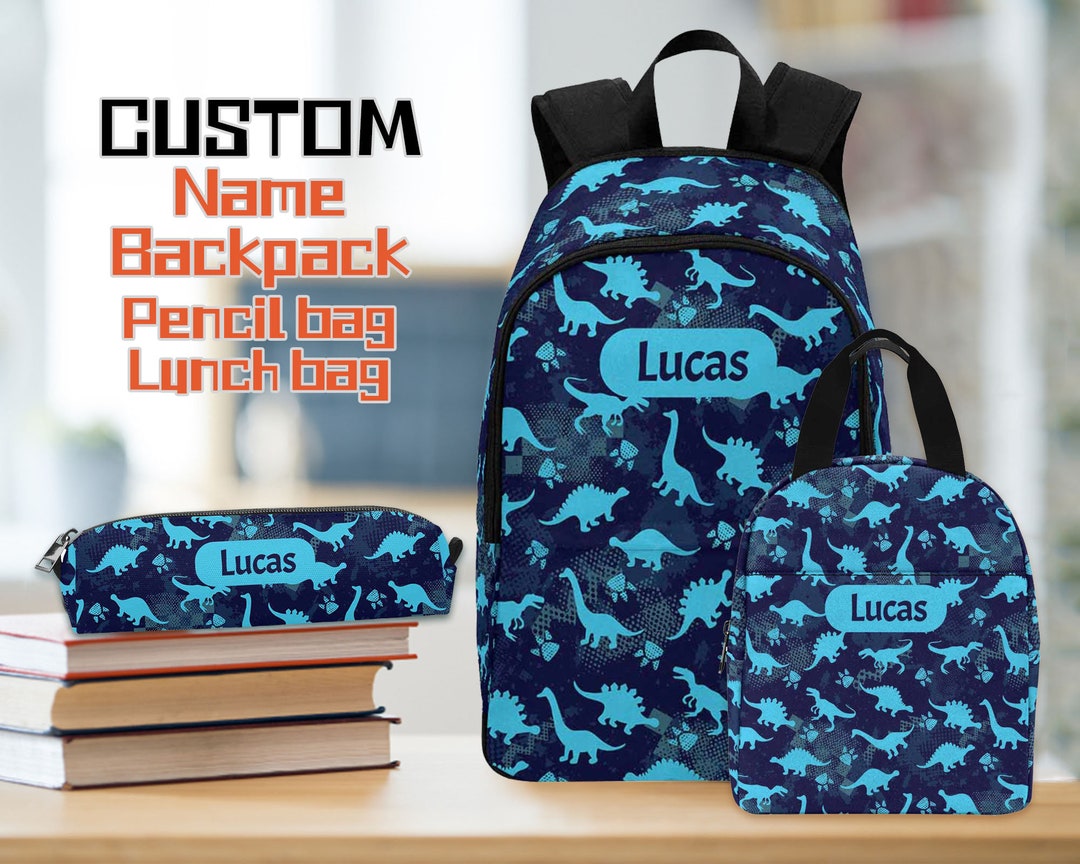 Custom Blue Dinosaur Backpack Set: Personalized Kids School Rucksack - Etsy