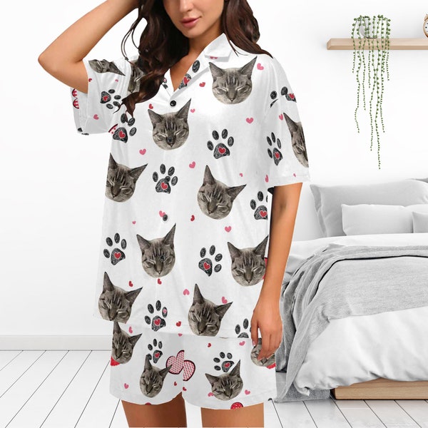 Pyjamas personnalisés avec visage d’animal de compagnie, pyjamas de chien de chat personnalisé, pyjamas personnalisés pour animaux de compagnie, pyjamas de Noël pour femmes, pyjamas de Noël chat de chien