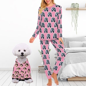 Matching Pet Owner Set, Custom Pajamas with Pet Face, All Over Print Pet Dog Fuzzy Hoodie, Christmas Pajamas Dogs, Personalized Dog Pajamas