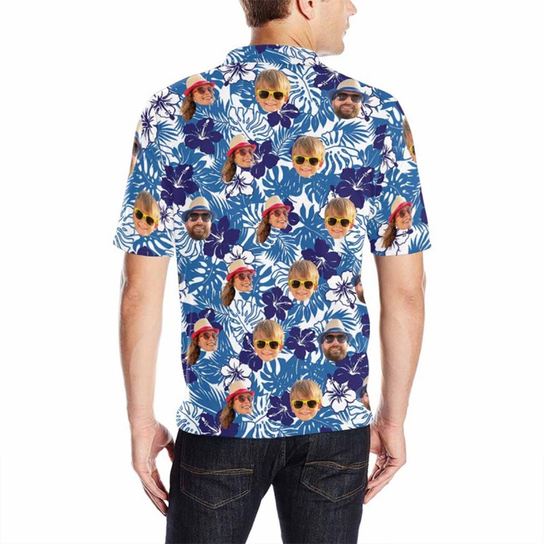 Personalized Hawaiian Polo Shirt with Face, Custom Photo/Logo Polo Shirt for Men, Custom Face Shirt, Custom Short Sleeve, Gift for Dad image 2