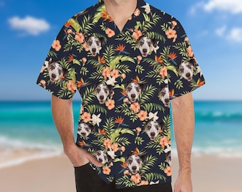 Dogs Cats Pets Faces Hawaiian Shirt, Custom Face Shirts, Personalized Man&#39;s Hawaii Shirt with Face, 1-10 Different Photos on Shirt