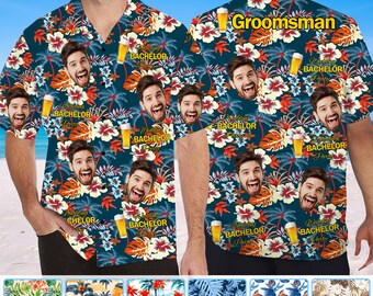 Custom Bachelor Party Hawaiian Shirts: Personalized Photo Hawaiian Shirt for Groom Groomsman