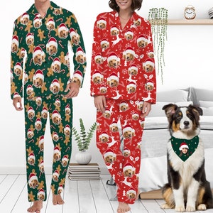 Custom Dogs Cats Faces Pajamas,Christmas Pajamas Pants, Matching Christmas Pajamas Family, Matching Pet Owner Set,Personalized Photo Pajamas