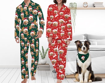 Custom Dogs Cats Faces Pajamas,Christmas Pajamas Pants, Matching Christmas Pajamas Family, Matching Pet Owner Set,Personalized Photo Pajamas